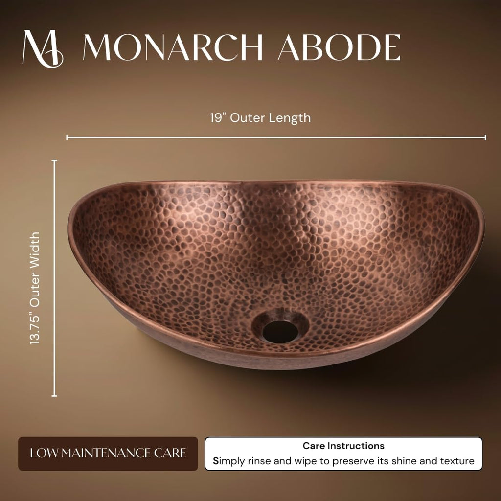 Monarch Abode Bathroom Sink – 19-Inch Harbor Vessel Bathrooms Countertop Sink, Bathroom Vessel Sinks, Above Counter Hand Hammered Pure Copper Bath Sinks for Restroom Vanity or Powder Room