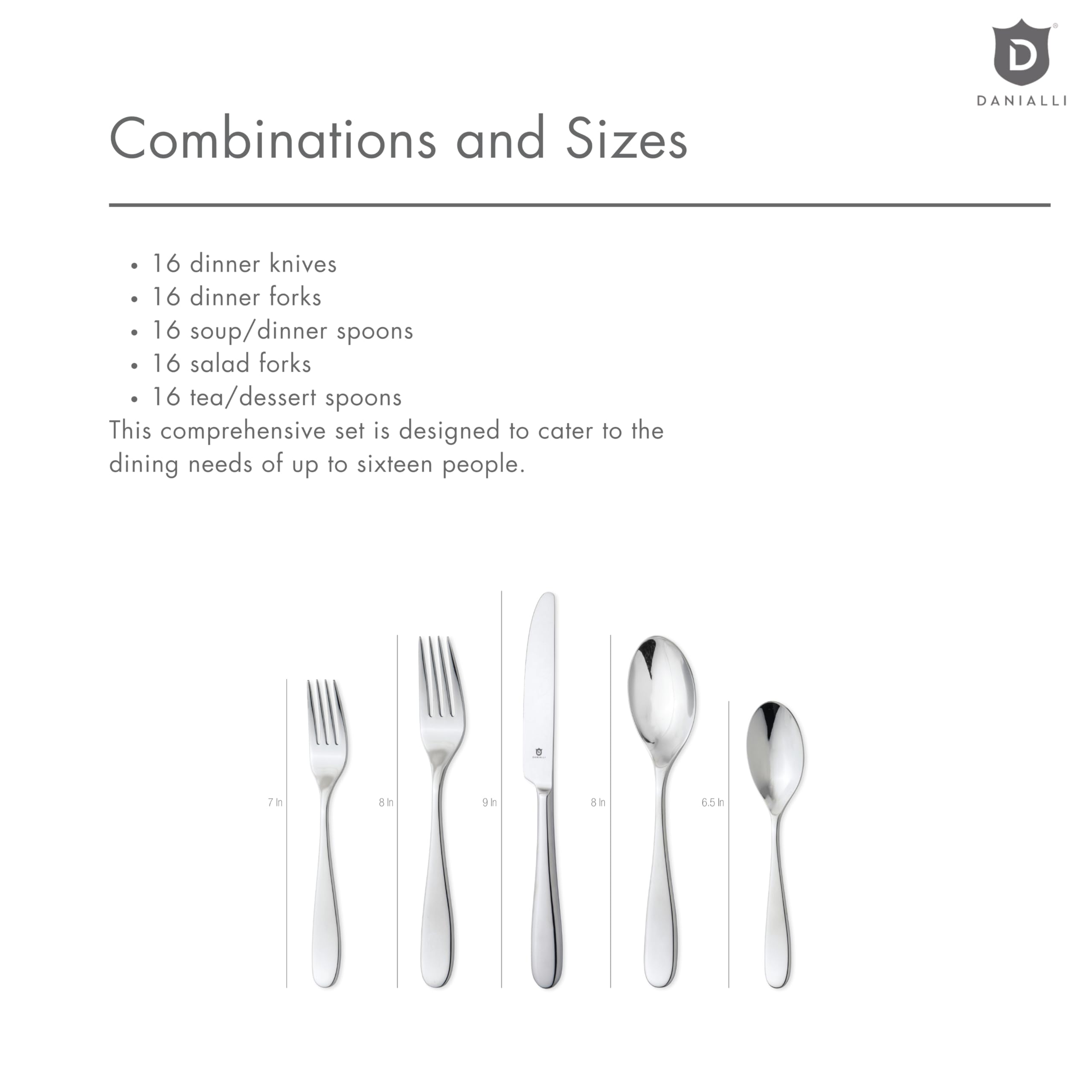 Danialli Silverware Set for 16 – 18/10 Stainless Steel Flatware, Mirror Finish, Dishwasher Safe, Durable and Elegant, Rust Resistant, Perfect for Entertaining (80-Piece Set, Fidenza)