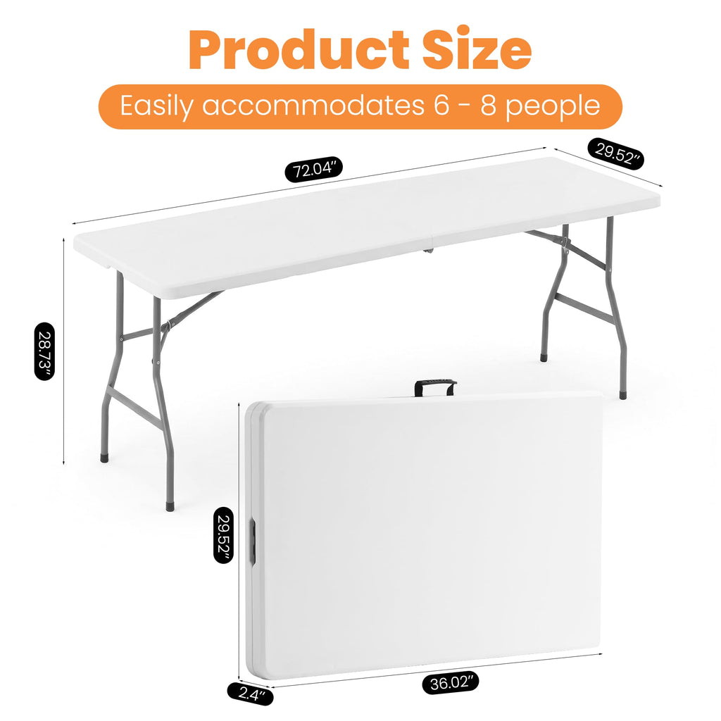 EDWINENE Bulk 6 Foot Foldable Table 10 Pack Heavy Duty Plastic Utility Table with Carrying Handle for Event Rental, Catering Business, Outdoor & Indoor Commercial Use