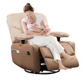 GRAINELL Rocking Chair Nursery, Electric Swivel Recliner Glider with Adjustable Armrests, Nursing Chair with USB Charger, Cup & Blanket Holders, Brown Corduroy & PU Leather