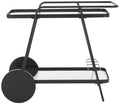 SAFAVIEH Home Collection Zunia Black/Clear Glass 2-Tier Bar Cart with Wheels