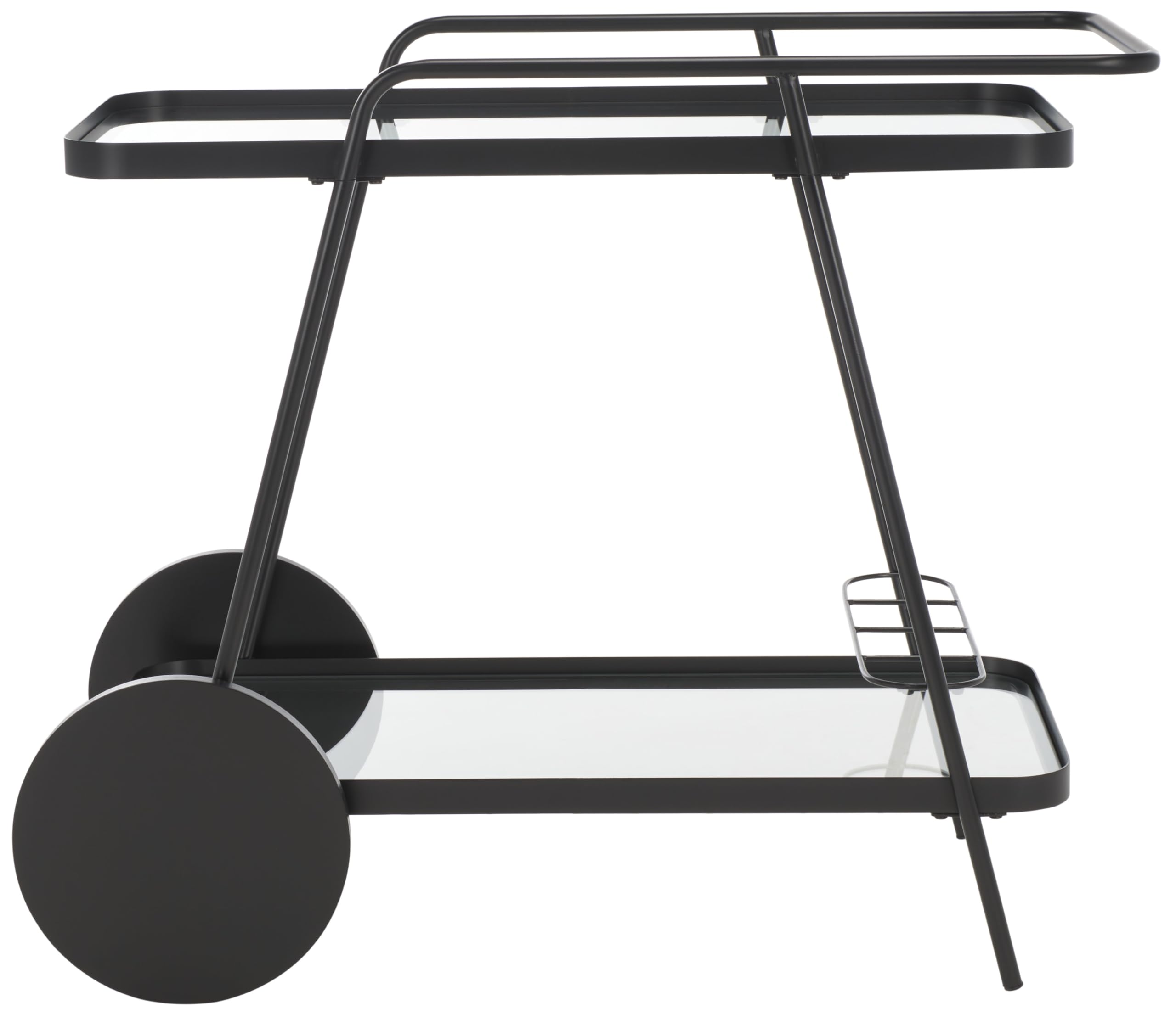 SAFAVIEH Home Collection Zunia Black/Clear Glass 2-Tier Bar Cart with Wheels