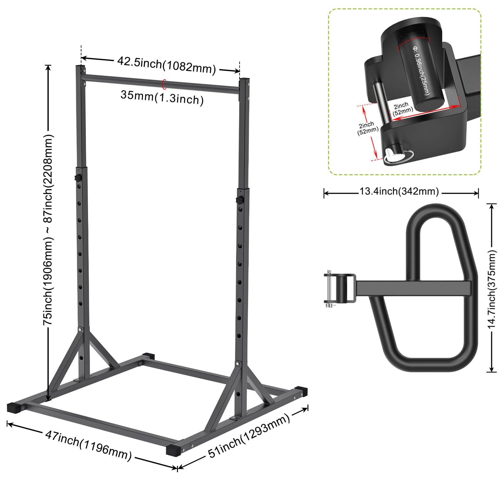 SELEWARE Adjustable Pull Up Station, Multifunction Dip Station and Multi-Grip Handles, Fully Welded, 500 lbs Capacity, Home Gym Equipment