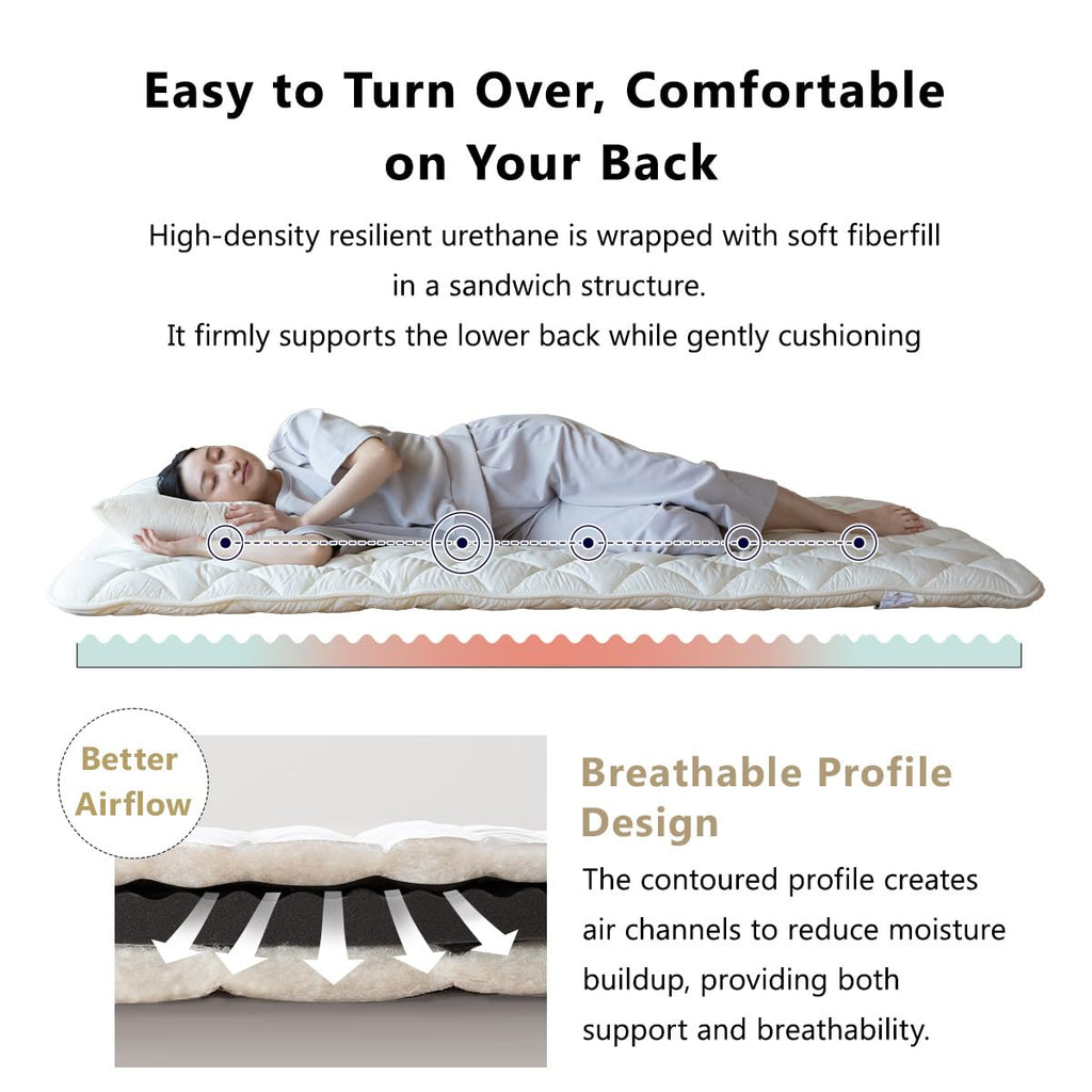 EMOOR Japanese Futon Mattress Premium CLASSE Queen, Floor Sleeping Mat Tatami Shikibuton Igusa Natural Cotton