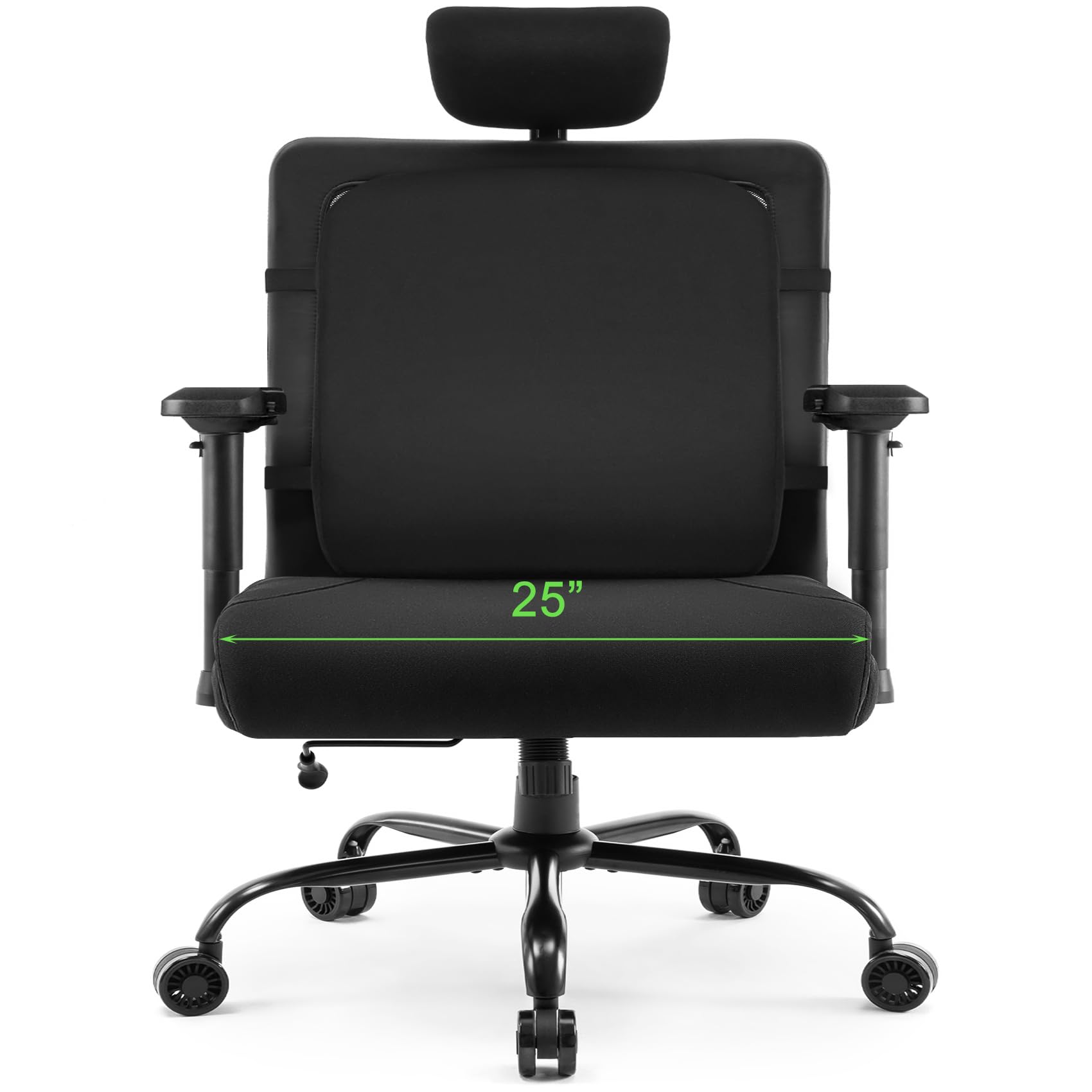 WUDOYO Extra Wide Seat Office Chair for Big and Tall 500lbs, with High Back Adjustable Headrest Lumbar Support Arms Wheels Heavy Duty (Breathable Fabric Seat)