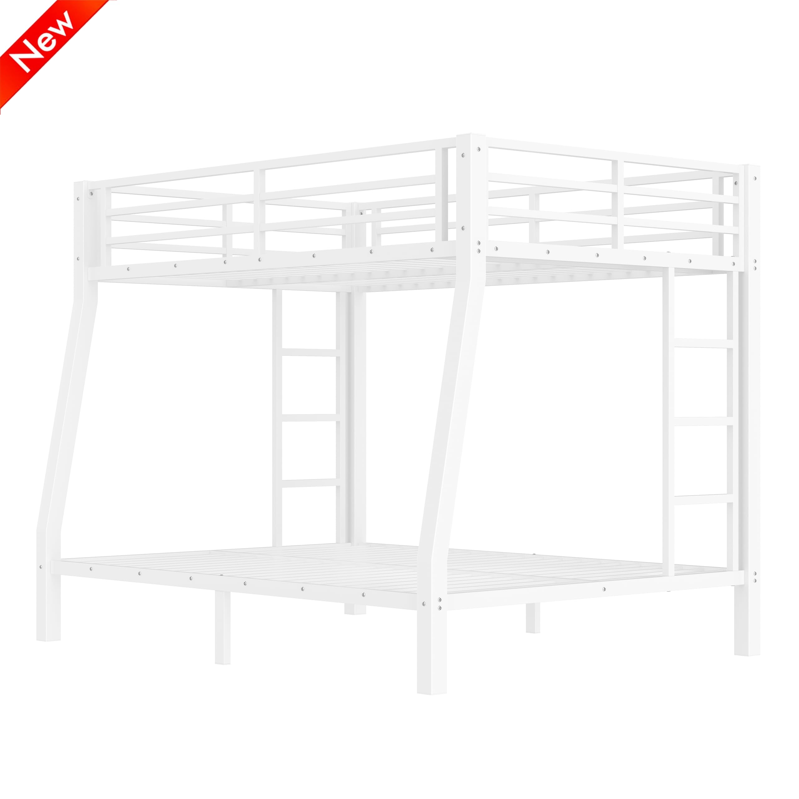 SICONE Stronger & Upgraded Heavy Duty Metal Bunk Bed Frame Full XL Over Queen Size, Safer Thickened More Stable Steel Bunkbed (White,Full XL Over Queen)