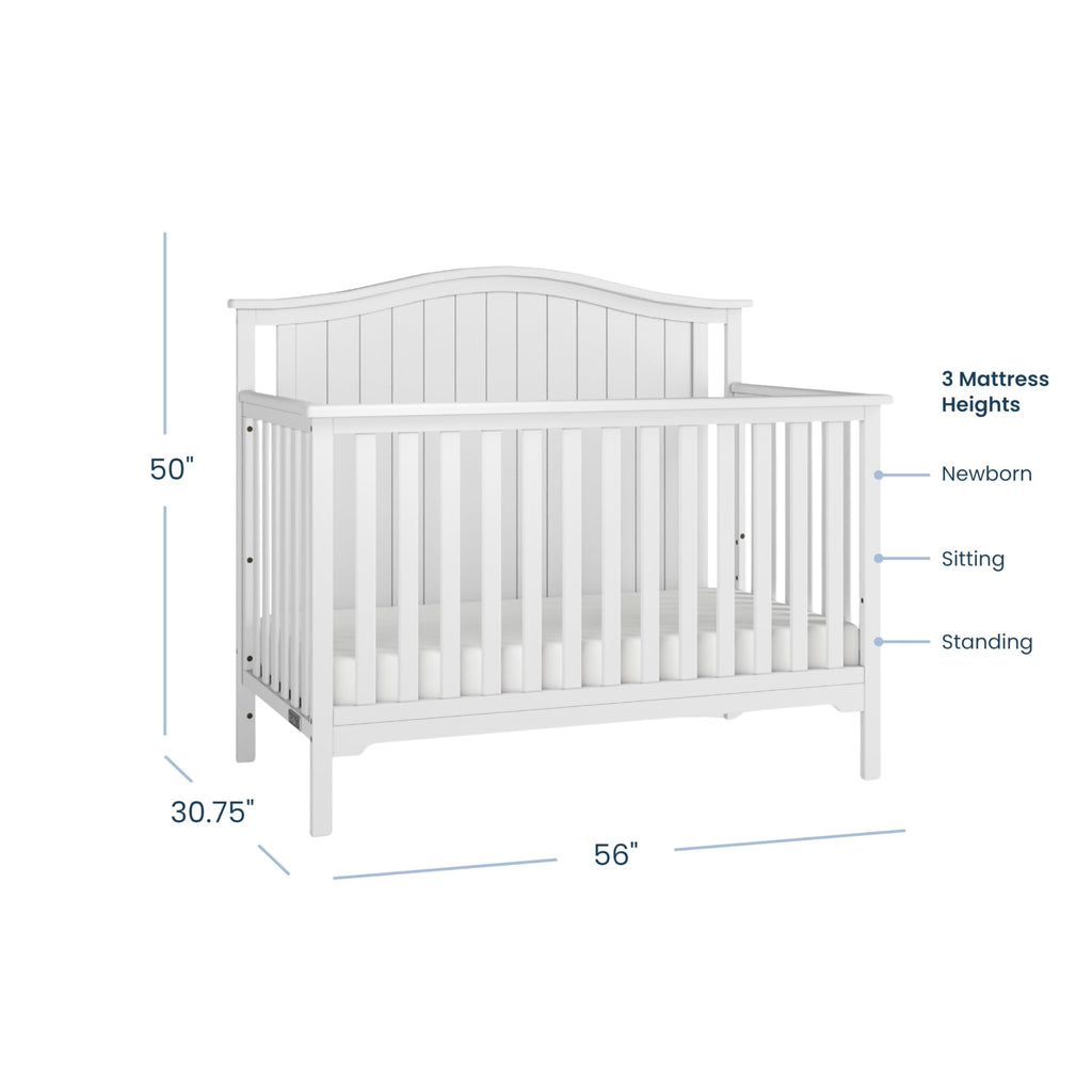 Child Craft Hampton Arch 4-in-1 Convertible Crib, Baby Crib Converts to Day Bed, Toddler Bed and Full Size Bed, 3 Adjustable Mattress Positions, Non-Toxic, Baby Safe Finish (Matte White)