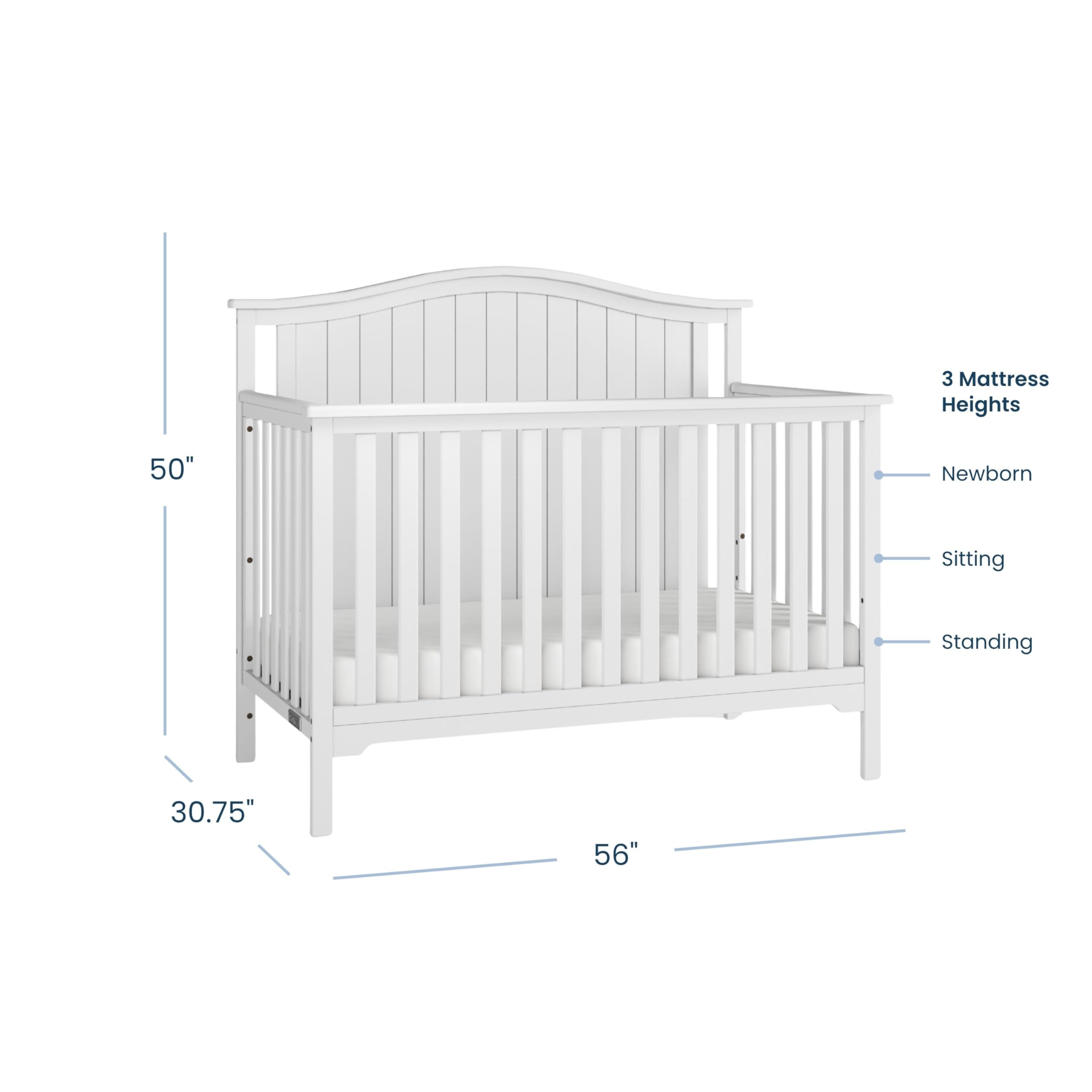 Child Craft Hampton Arch 4-in-1 Convertible Crib, Baby Crib Converts to Day Bed, Toddler Bed and Full Size Bed, 3 Adjustable Mattress Positions, Non-Toxic, Baby Safe Finish (Matte White)