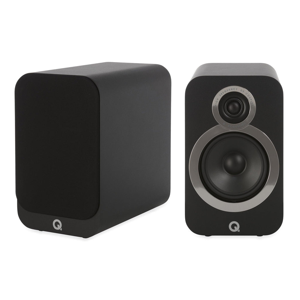 Q Acoustics 3020i Bookshelf Speakers Carbon Black (Pair) – HiFi Stereo Speakers, 25% Larger Cabinet for Deeper Bass, 22mm Tweeter, P2P Bracing, Magnetic Grilles, Chrome Bezel, Banana Plug Compatible
