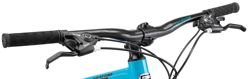 Mongoose Grafton Mountain Bike, 27.5 Inch Bike for Men and Women, 21 Speed, Aluminum Frame, Knobby Mountain Tires, Suspension Fork, Trigger Shifters, Mechanical Disc Brakes, Adult Bicycle