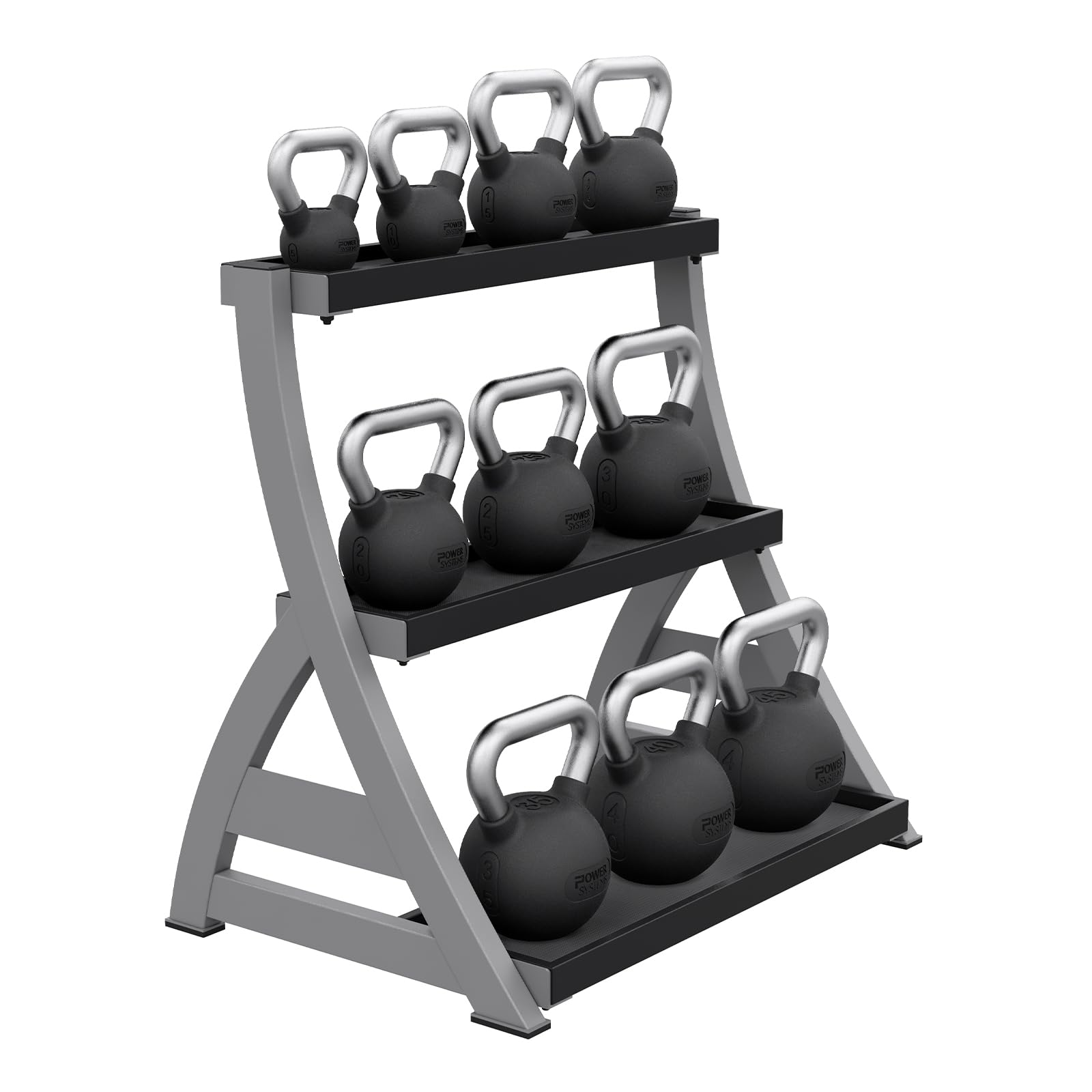 Power Systems Studio Premium 3-Tier Kettlebell Rack, Holds Up To 12 Kettlebells, 31 x 23 x 33 Inches, Gray/Black (50090)