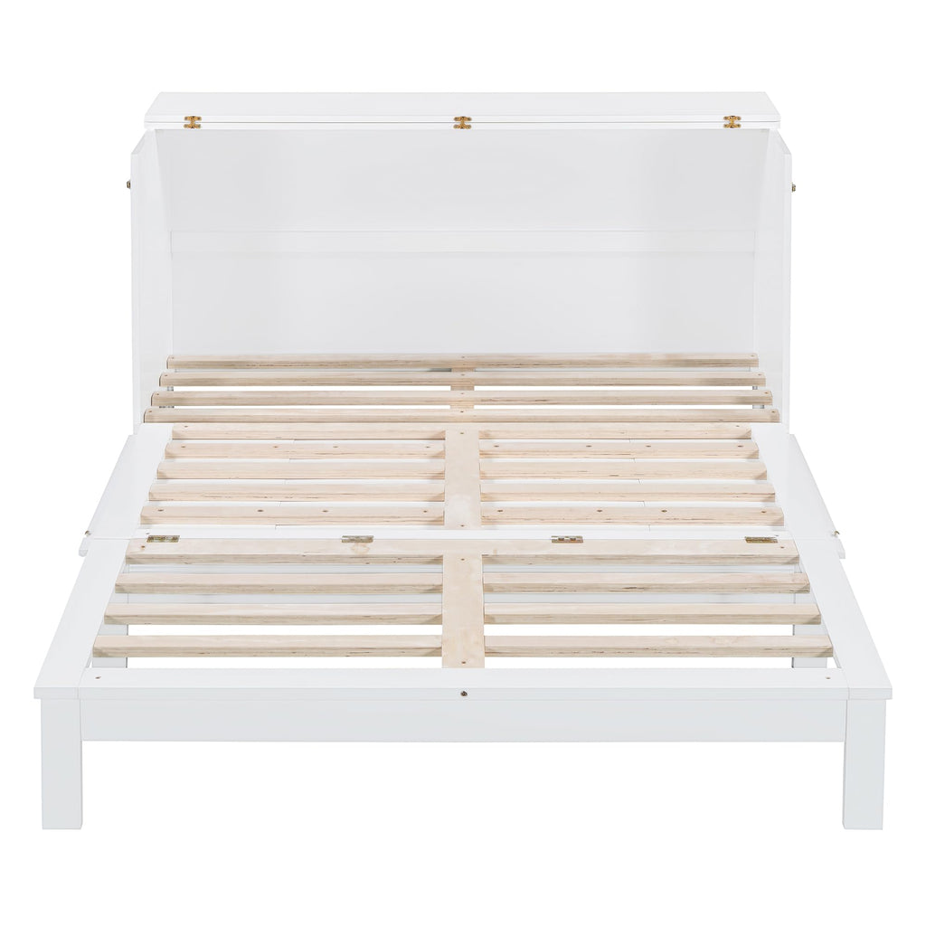 PVWIIK Queen Size Murphy Bed with Drawer for Bedroom/Living Room/Small Space,Cabinet Bed Frame/Space Saving Design, No Box Spring Needed,White