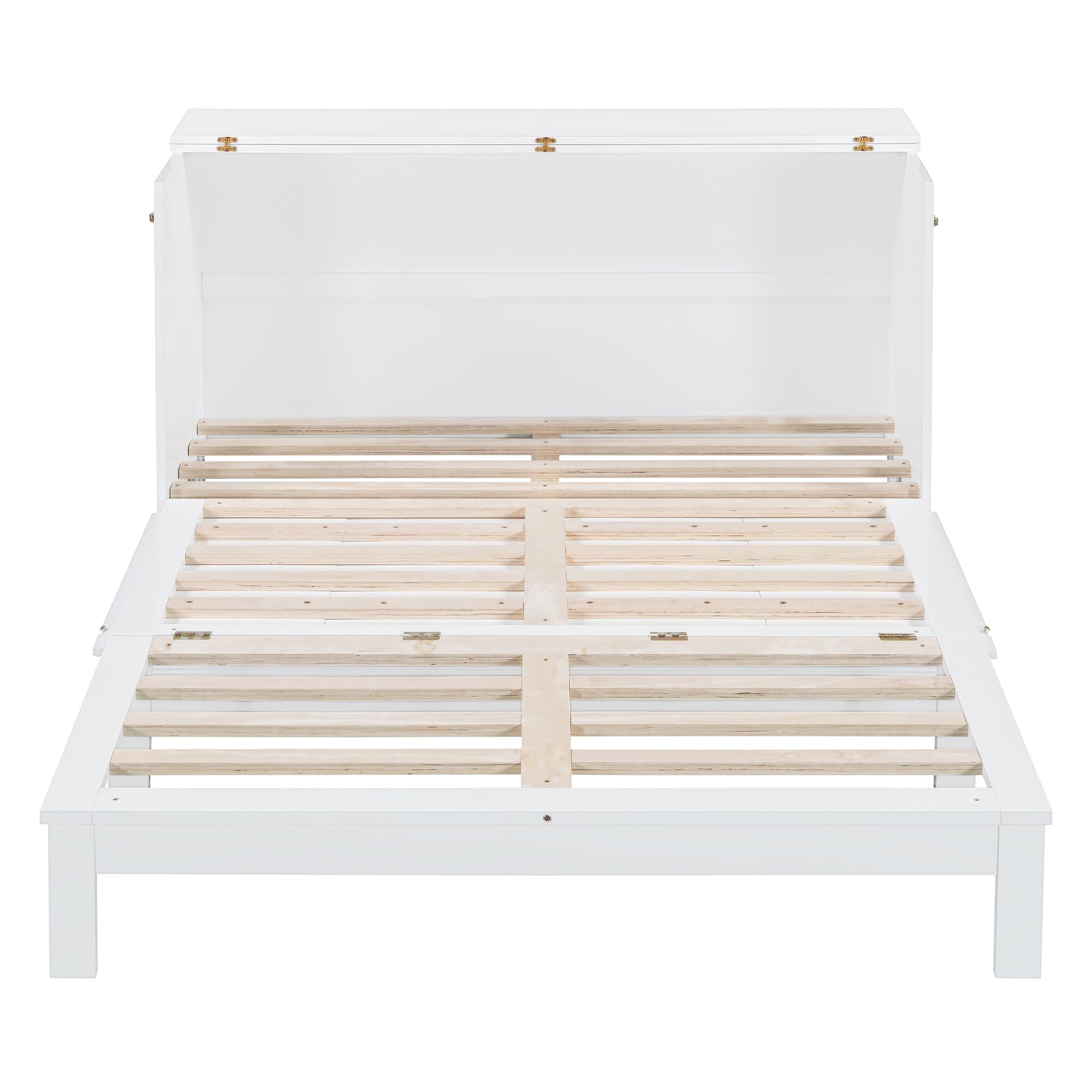 PVWIIK Queen Size Murphy Bed with Drawer for Bedroom/Living Room/Small Space,Cabinet Bed Frame/Space Saving Design, No Box Spring Needed,White