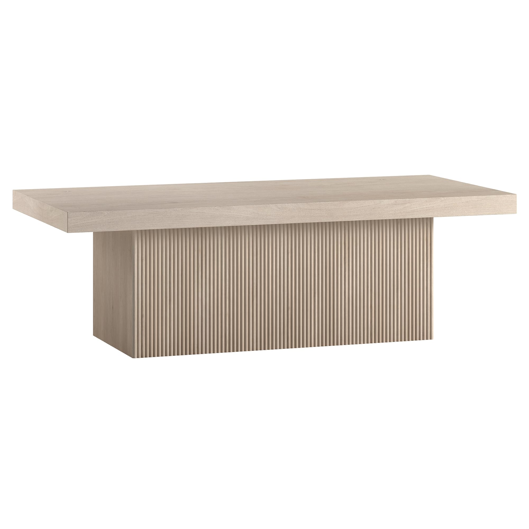Henn&Hart 48" Fluted Low-Profile Rectangular Coffee Table with Ribbed Base for Living Room, Family Room, or Office, Beech White