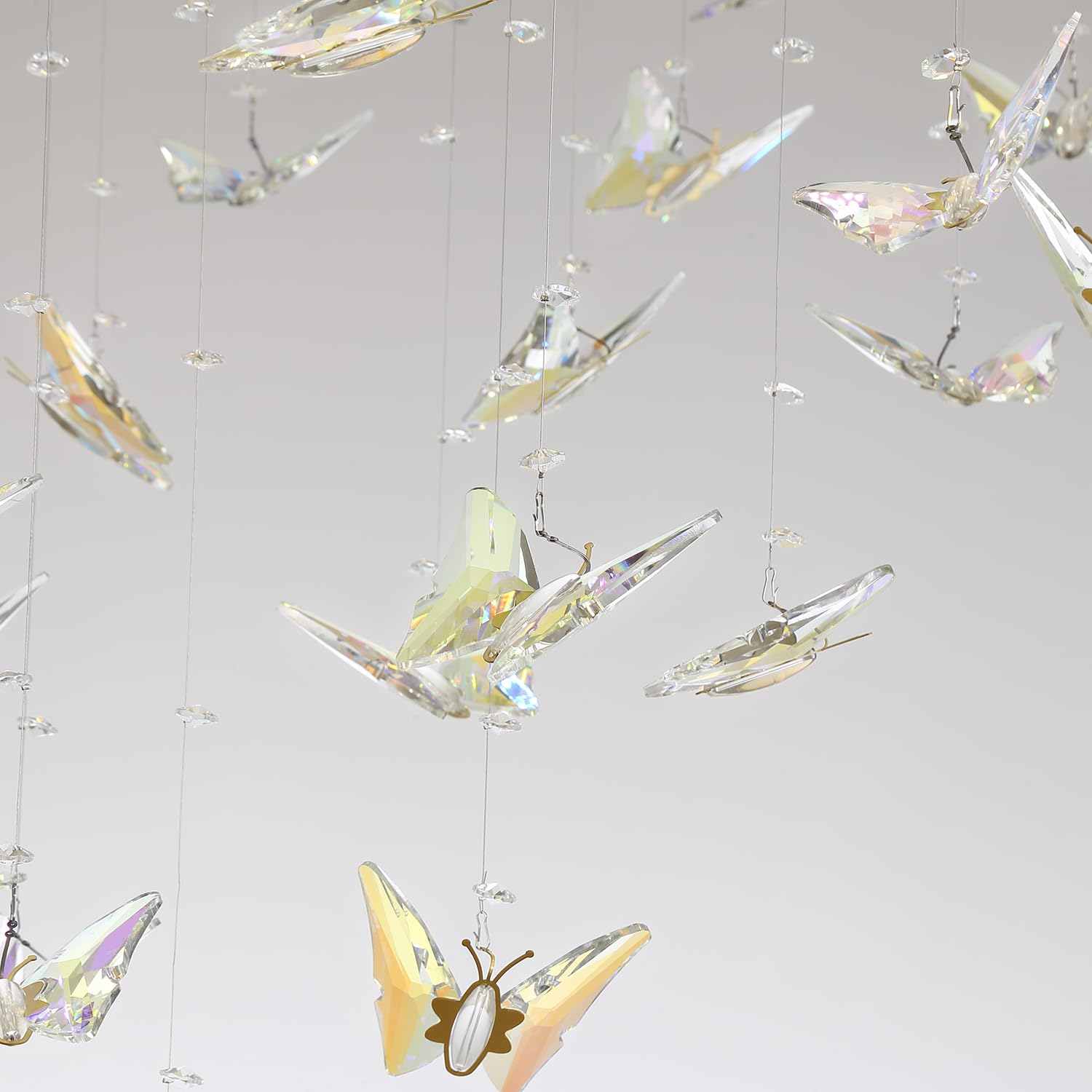 WOSOHYUN 40 Inch Gold Crystal Butterfly Chandelier, Adjustable Hanging Linear Chandeliers, Oval Rings Chandelier for Dining Room, Living Room, Foyer