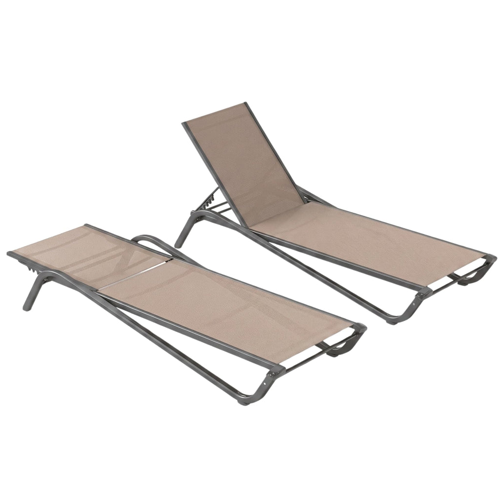 AreShark Aluminum Chaise Lounge Outdoor Set of 2,Textilene Patio Lounge Chair with 6-Position Adjustable Backrest,Stackable & Easy Assembly,Lightweight for Pool,Deck,Balcony,Lawn,Light Gray,Khaki