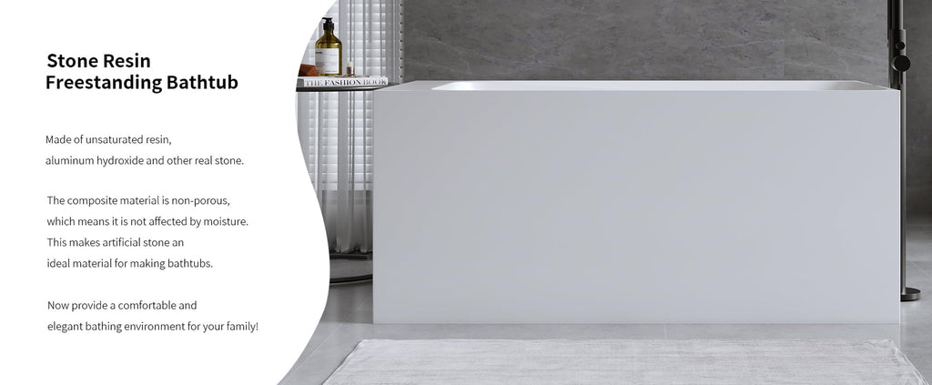 GDFStudio 51" Solid Surface Freestanding Bathtub, Matte White Resin Stone Soaking Tub with Overflow and Pop-Up Drain, Anti-Slip Stand Alone Deep Soaker Tub for Modern Bathroom Spa Relaxation