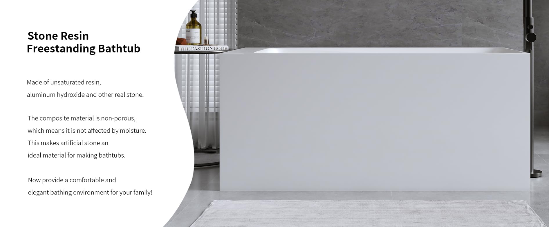 GDFStudio 51" Solid Surface Freestanding Bathtub, Matte White Resin Stone Soaking Tub with Overflow and Pop-Up Drain, Anti-Slip Stand Alone Deep Soaker Tub for Modern Bathroom Spa Relaxation