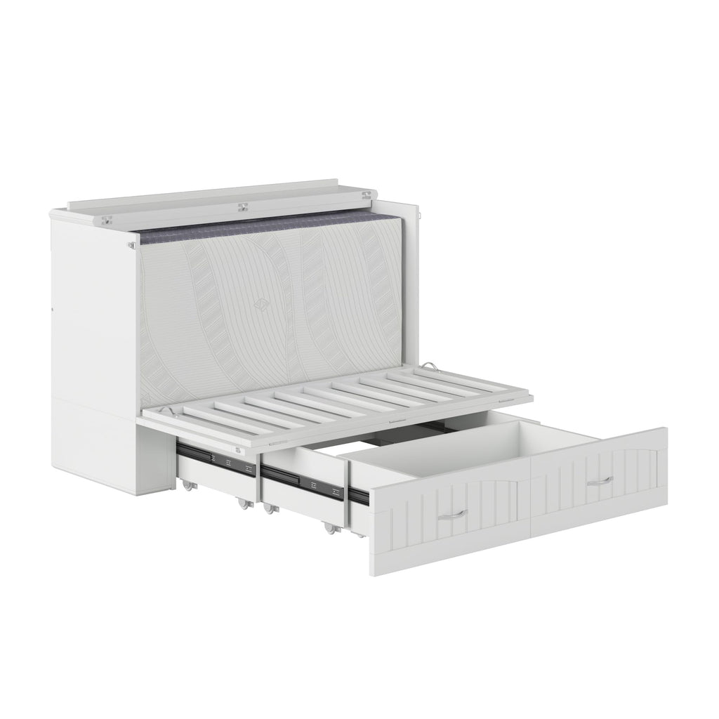 AFI, Southampton Murphy Bed Chest Full with 6" Mattress, Built-in USB Charger & Storage Drawer, White