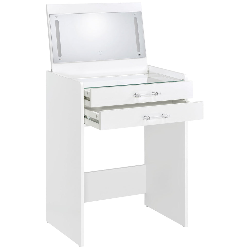 Coaster Home Furnishings Danbury Contemporary 2-Piece 2-Drawer Makeup Vanity Desk with LED Light Vanity Mirror Tempered Glass Top with Vanity Chair White High Gloss 930208