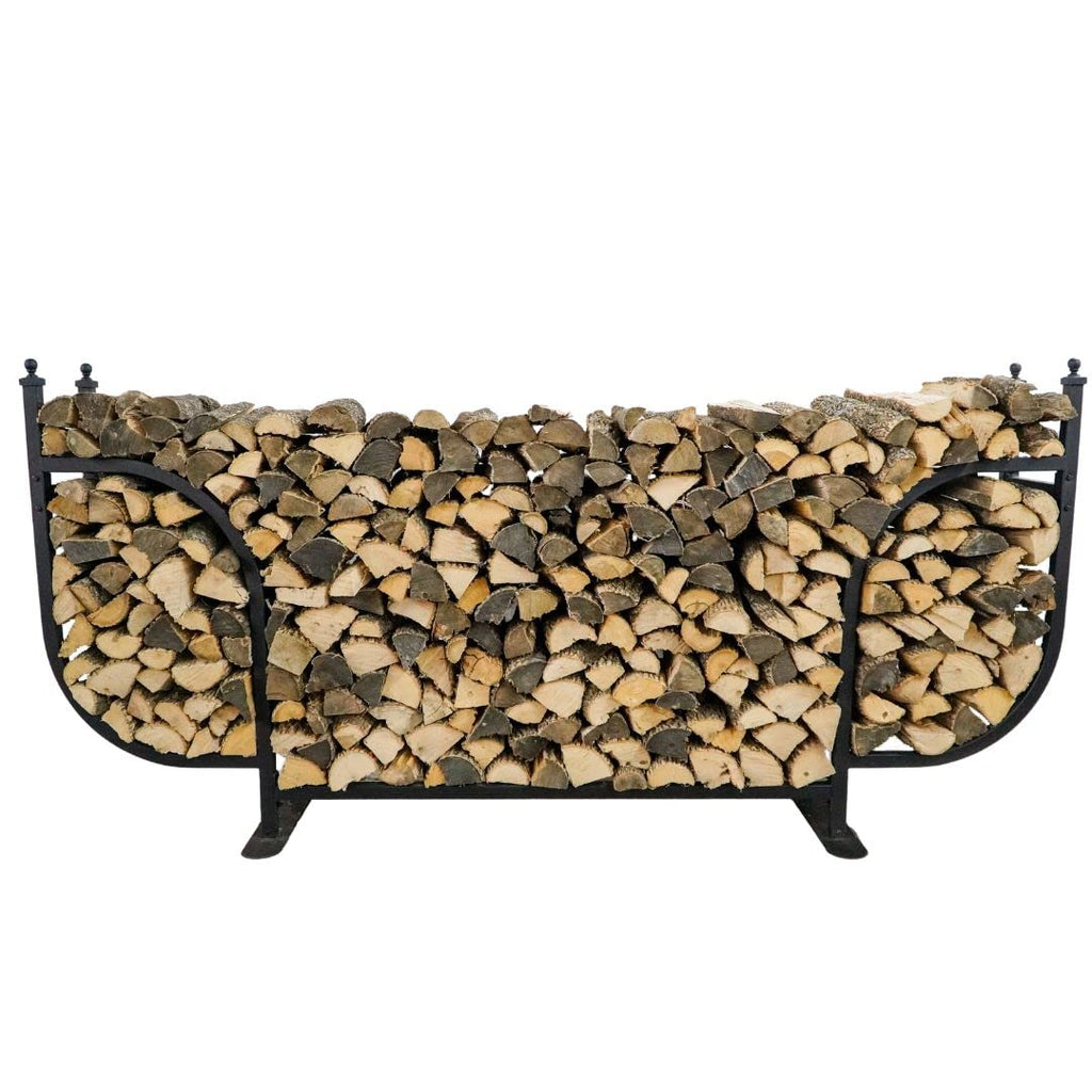 Woodhaven 9ft Courtyard Firewood Rack - Luxury Outdoor Log Holder With Cover - Made In USA - Black UV Stable Powder Coat Finish