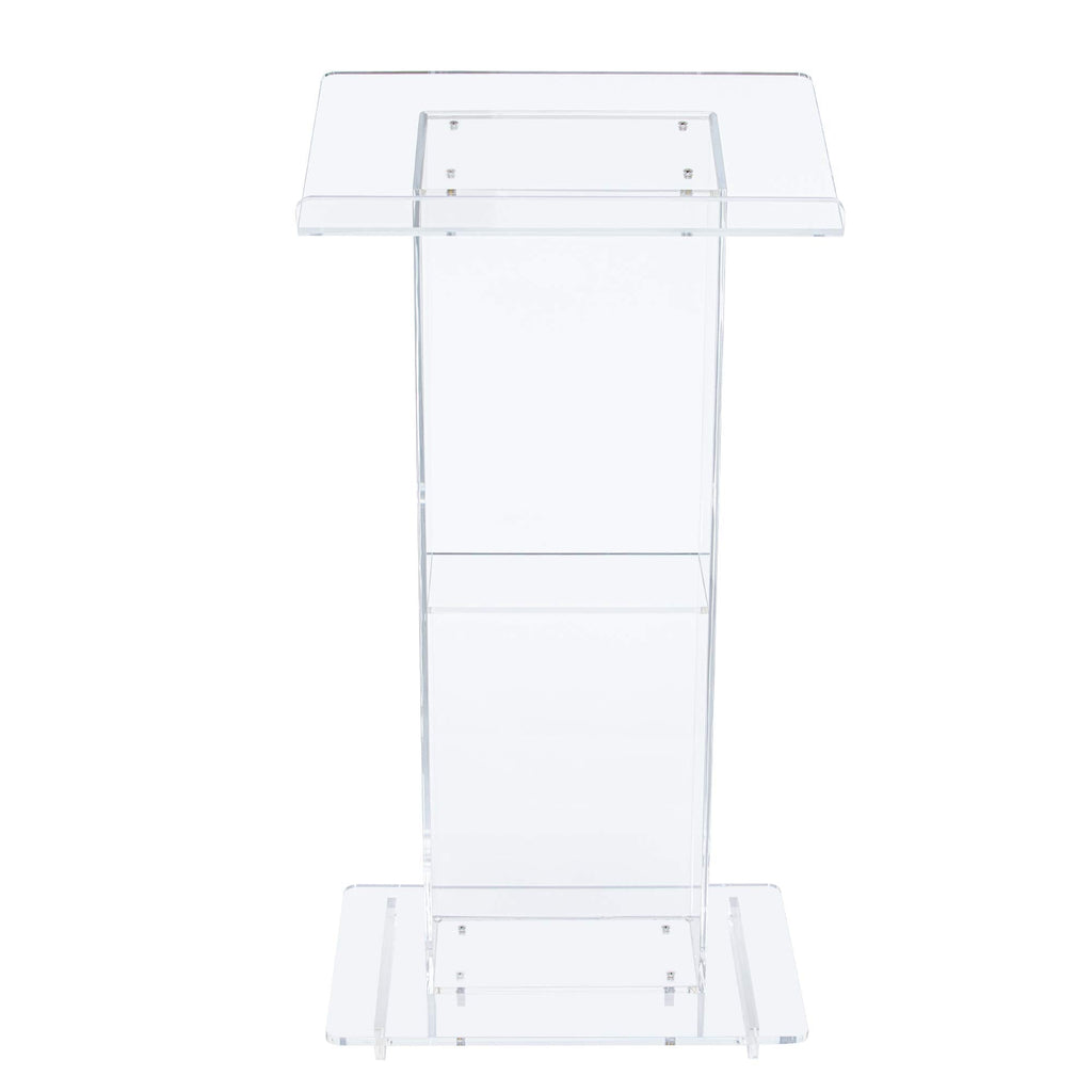 OEF Furnishings CoreGhost Series Commercial-Grade Modern Clear Acrylic Lectern with Shelf (24-inch Reading Surface)