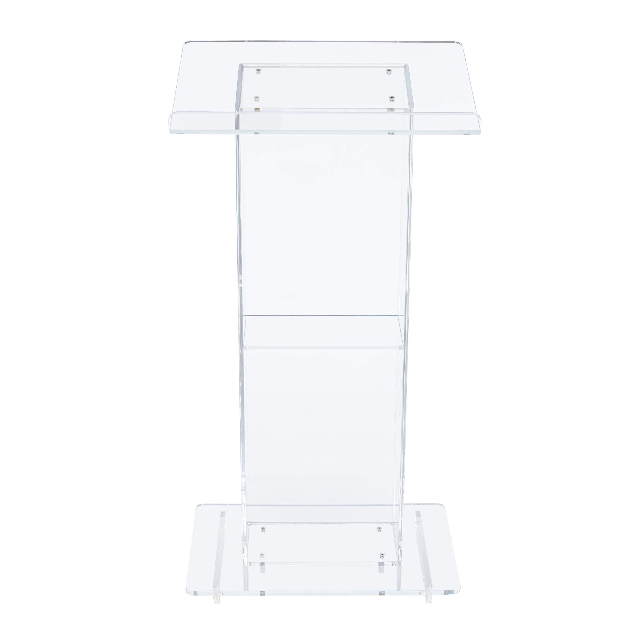 OEF Furnishings CoreGhost Series Commercial-Grade Modern Clear Acrylic Lectern with Shelf (24-inch Reading Surface)