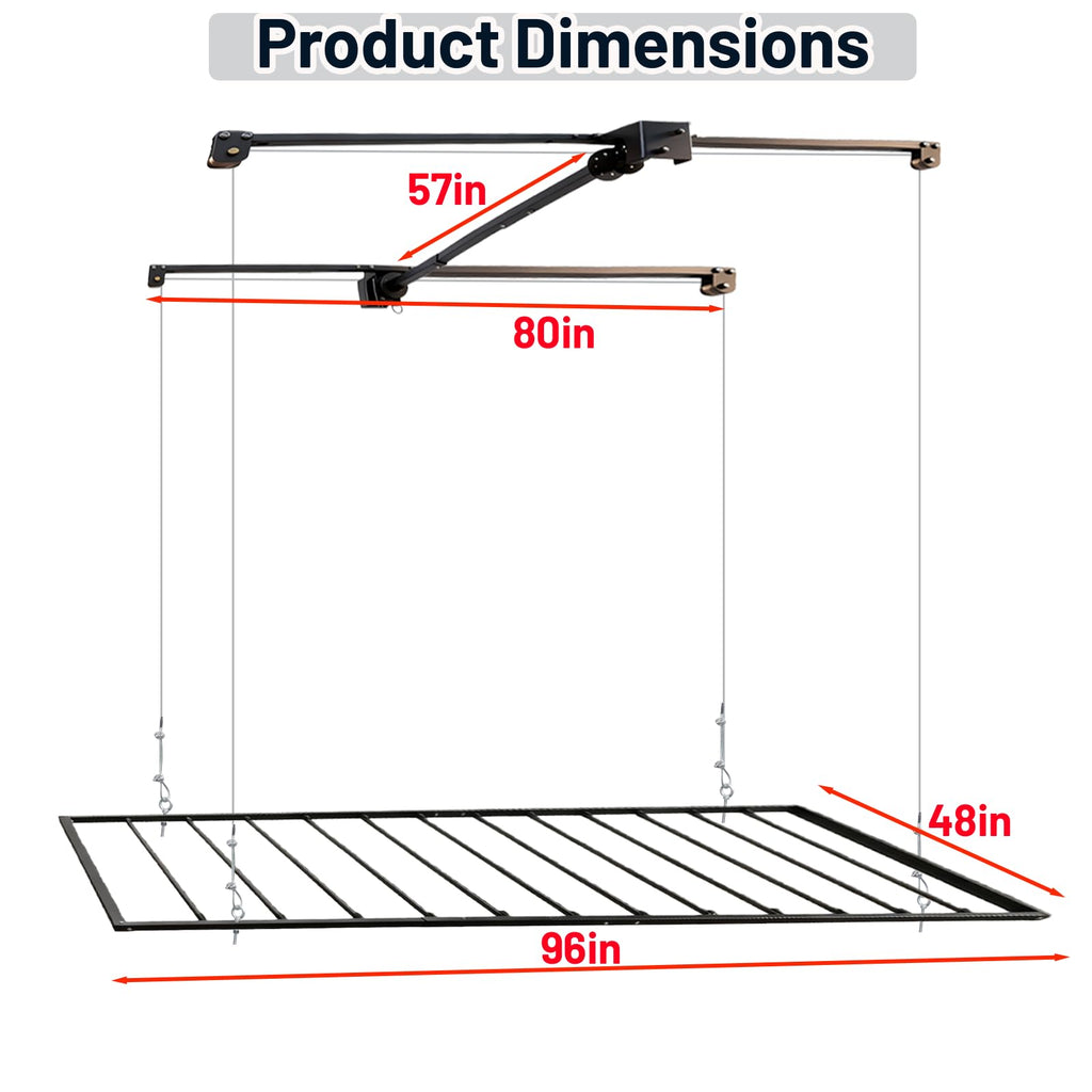KIPPDURO 4×8 ft Heavy Duty Overhead Garage Storage Rack, 661 lbs Capacity with Safety Lock,Ceiling Mounted Storage Shelf, Steel Garage Ceiling Organizer for Garage, Basement, Warehouse (Black)