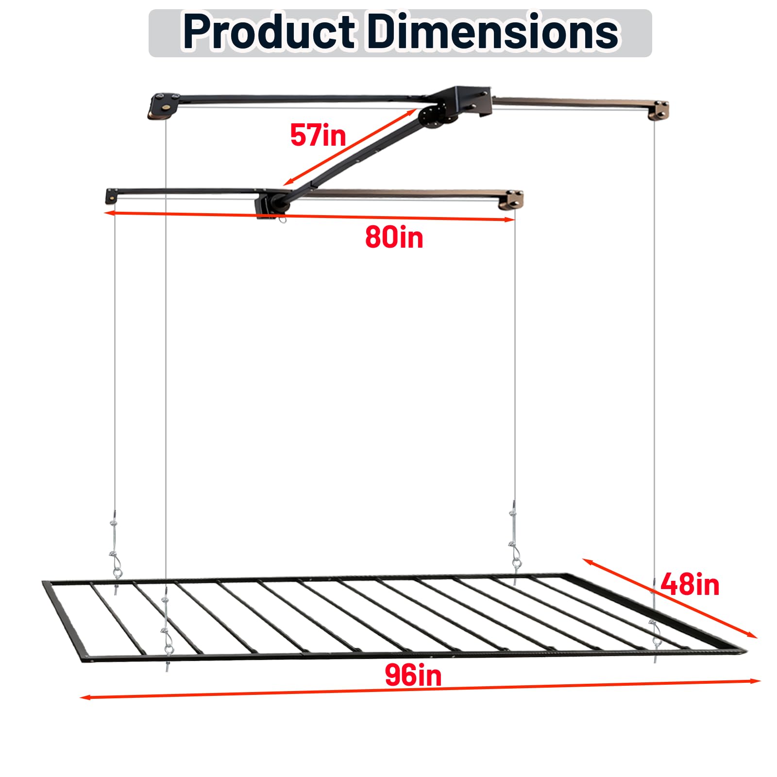 KIPPDURO 4×8 ft Heavy Duty Overhead Garage Storage Rack, 661 lbs Capacity with Safety Lock,Ceiling Mounted Storage Shelf, Steel Garage Ceiling Organizer for Garage, Basement, Warehouse (Black)