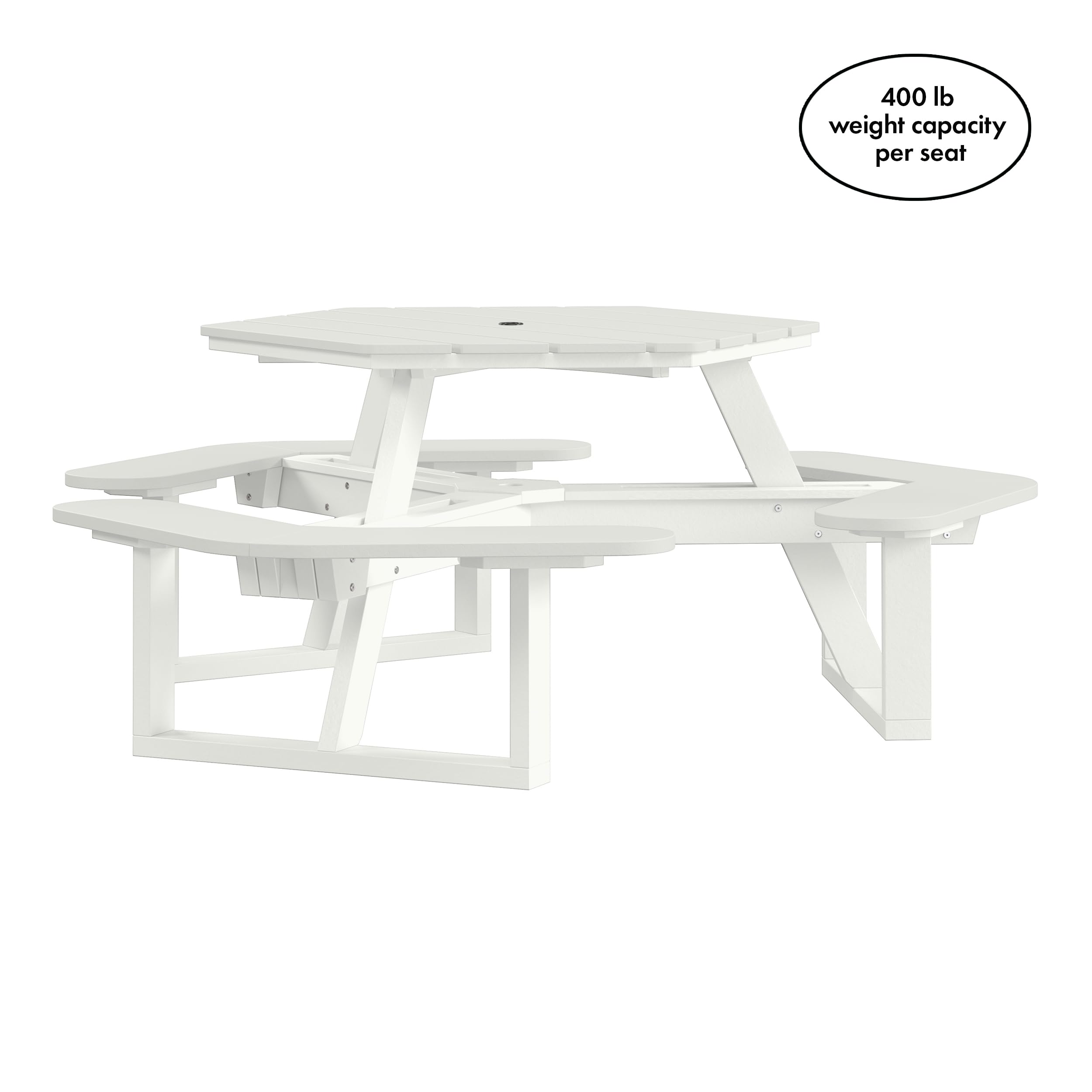 Shoreline Made in USA Hexagon Picnic Table, Seating for 6, Coconut White