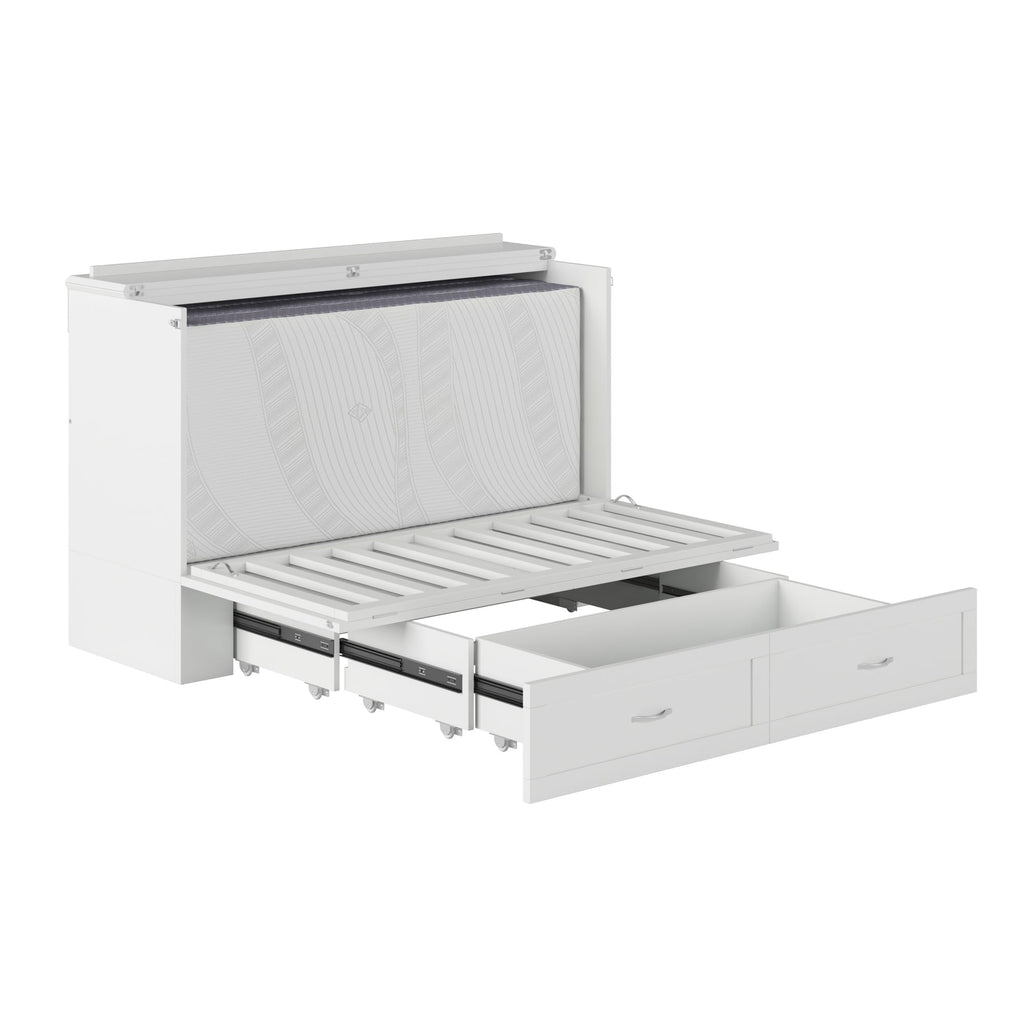 AFI Hamilton Queen Murphy Bed Chest with Mattress, Storage, and Built-in Charger in White