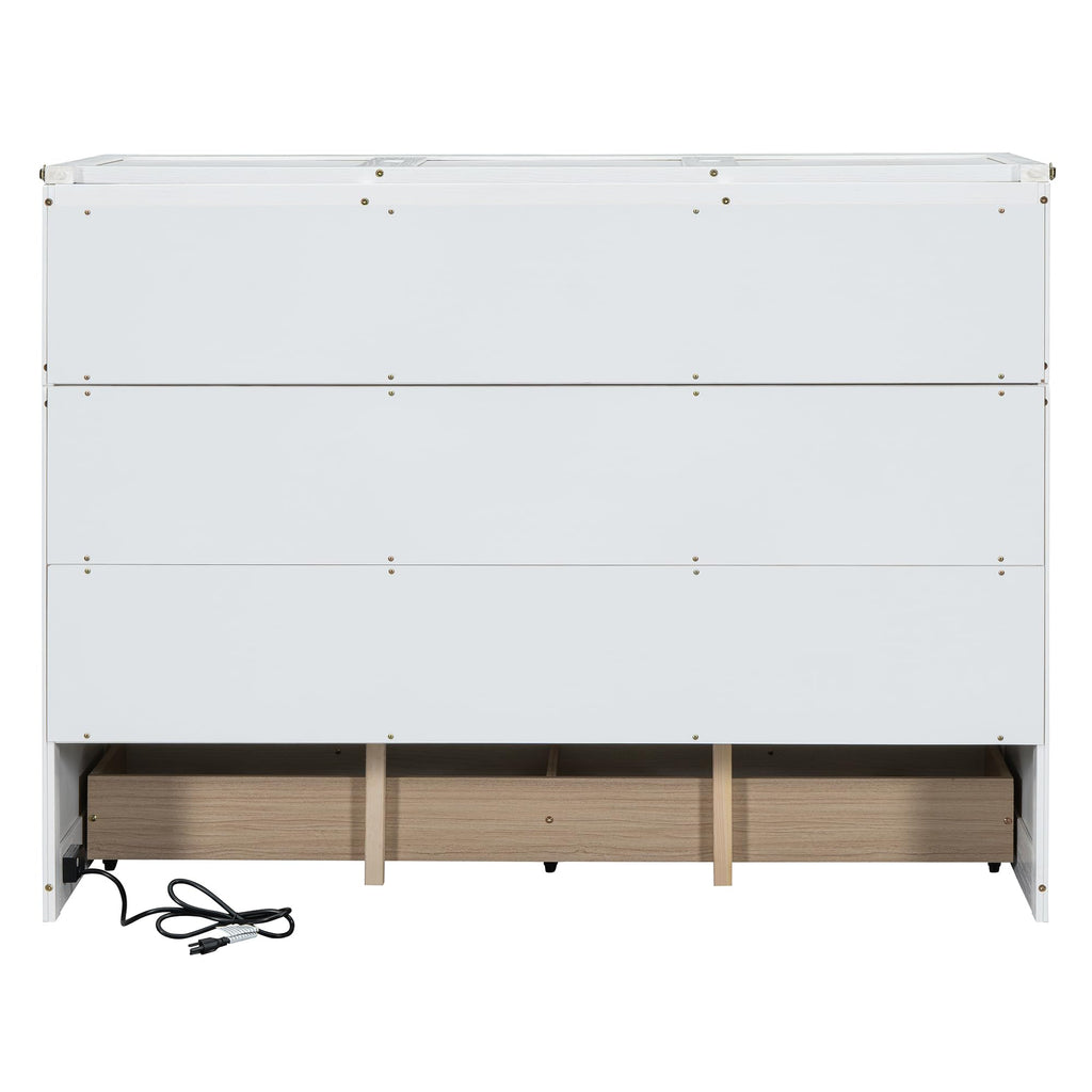 Bellemave Queen Murphy Bed Cabinet Bed, Solid Murphy Bed with Storage Drawer, Queen Size Bed with USB Ports, Chest Wall Bed with Drawer (White, Queen)