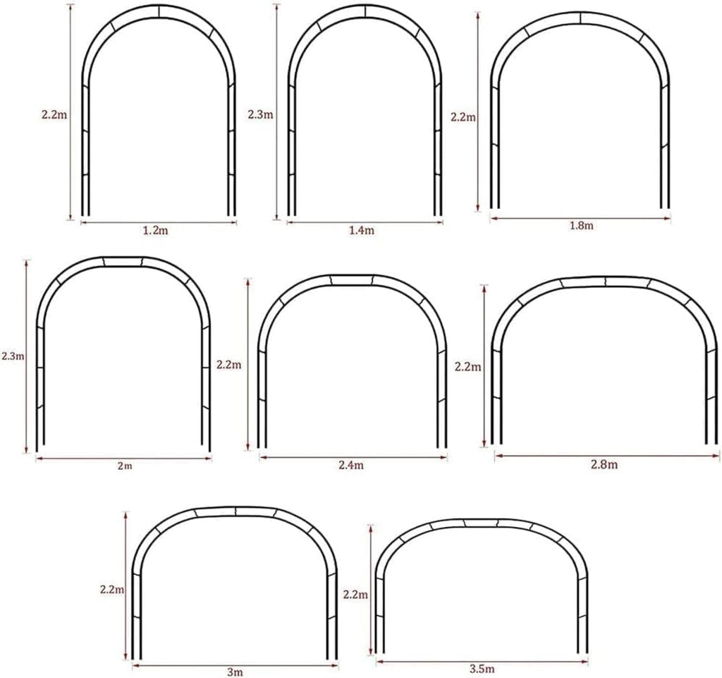 Metal Garden Arch for Climbing Plants and Rose Trees Large Outdoor Wedding Arch Stand with Party Decorations (Black W1.4M*H2.3meters)