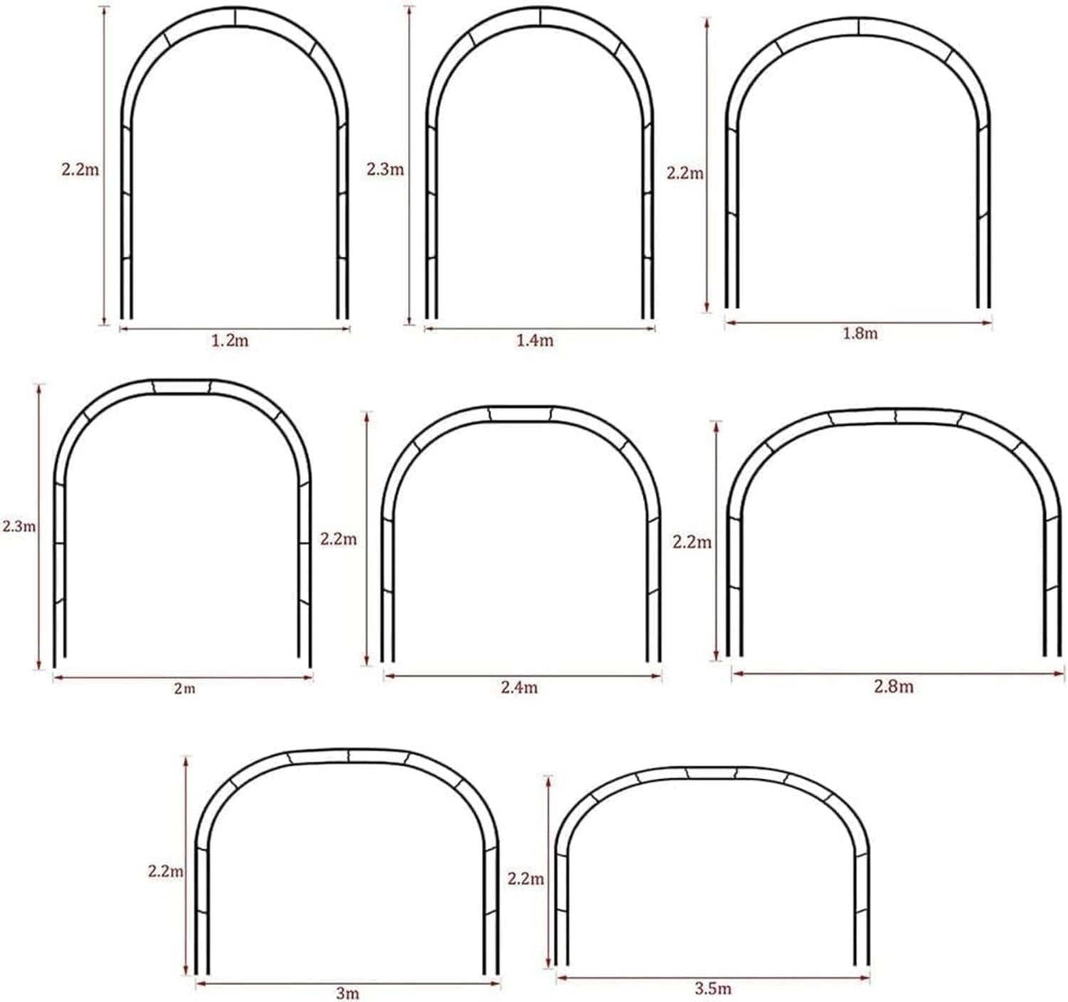Metal Garden Arch for Climbing Plants and Rose Trees Large Outdoor Wedding Arch Stand with Party Decorations (Black W1.4M*H2.3meters)