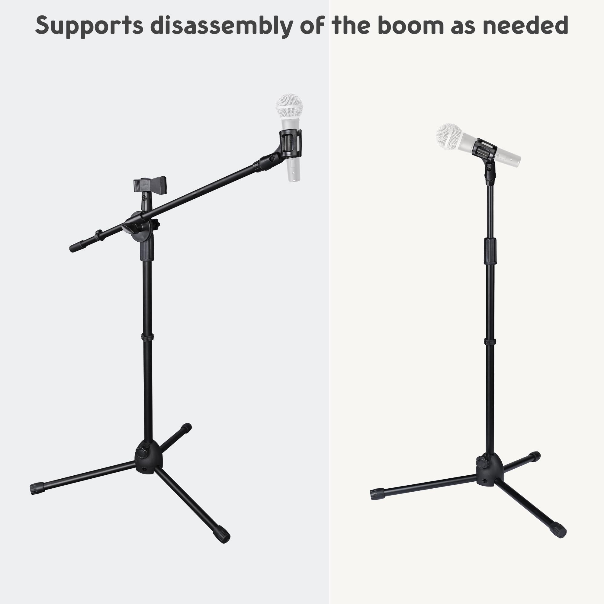 AW 12pcs Boom Mic Stand Floor Adjustable Height Mic Tripod Stand w/ 2 Mic Clip Holder Foldable Microphone Holder for Singing Live Stream Stage Studio