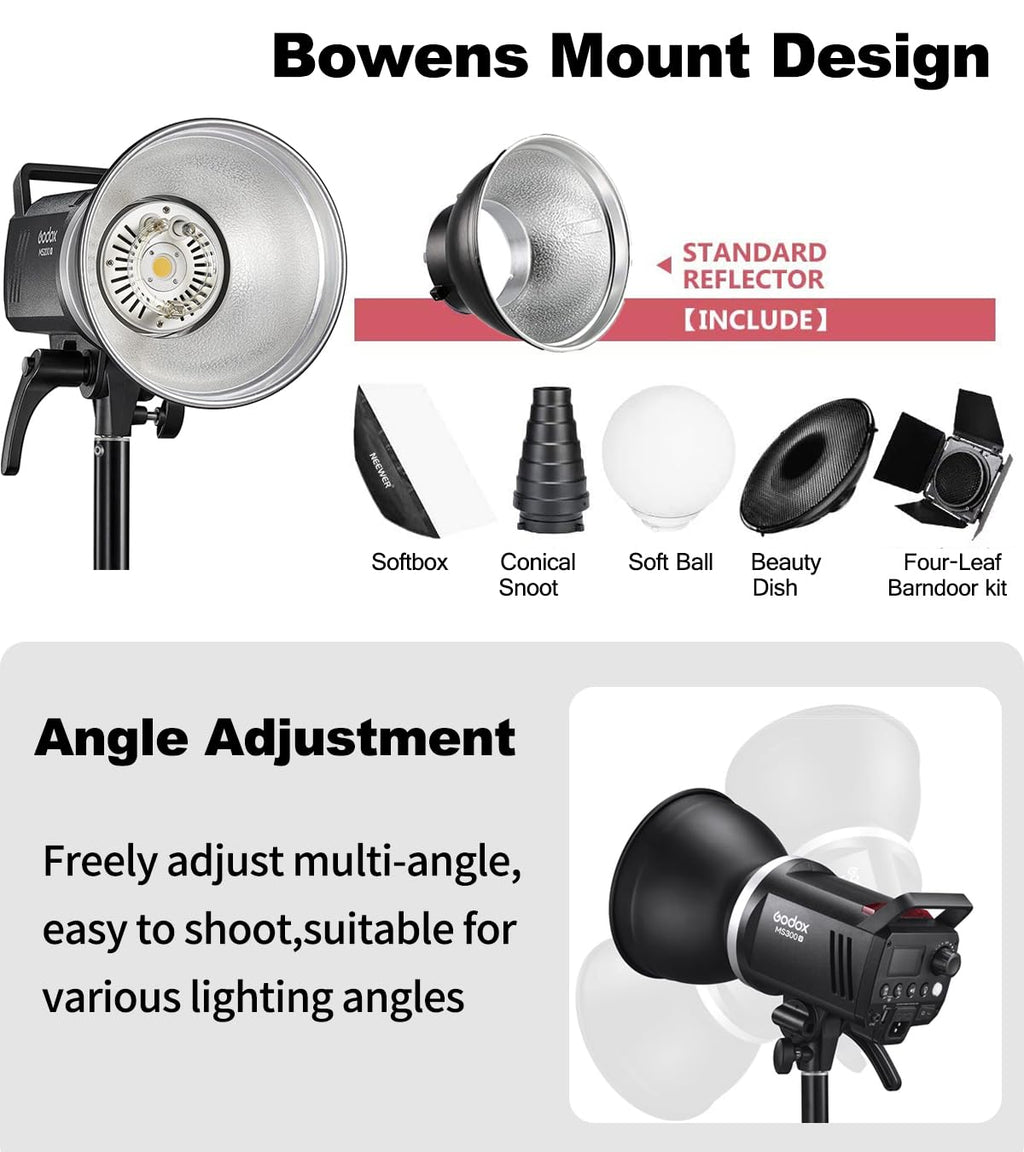 GODOX MS300V Studio Flash Photography Light Kit,2.4G 300W Bowens Mount Strobe Flash Lighting Kit with Light Stand,Softbox,Umbrella Reflector,GN58 Studio Lighting for Portrait Product Photography