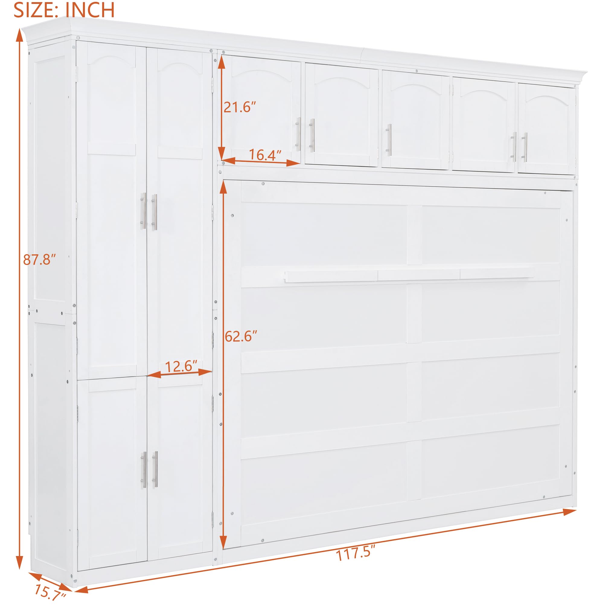 Merax Queen Size Murphy Bed Wall Bed with Cabinets,White