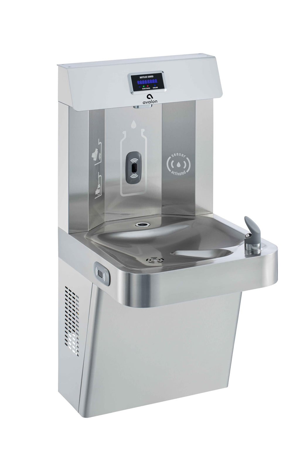 Avalon Wall Mounted Water Fountain with Bottle Filling Station, High Capacity Cooling, Sensor Dispensing, Self Cleaning, Digital Bottle Counter Display, Dual Filtration, ADA Compliant