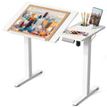 JOY worker Electric Drafting Table, 40×20" Height Adjustable Standing Art Desk, Drawing Workstation with 0‑90° Tiltable Surface, Cup Holder & Cable Management for Artist Craft Home Studio, White