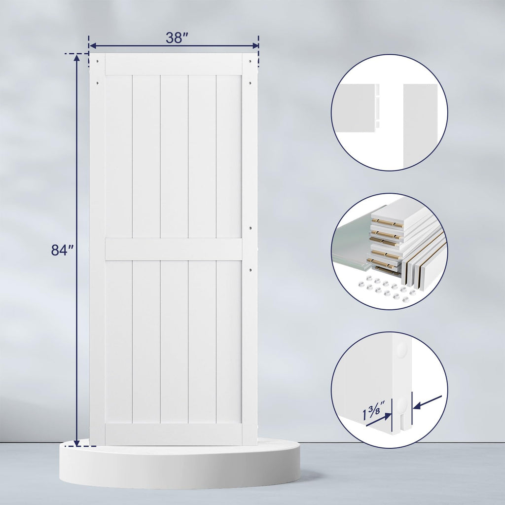 SmartStandard 38 x 84 inch White Sliding MDF Barn Door with 6.6FT Black Sliding Door Hardware Kit & Handle, Pre-Drilled Ready to Assemble, Waterproof PVC Coating, H-Frame