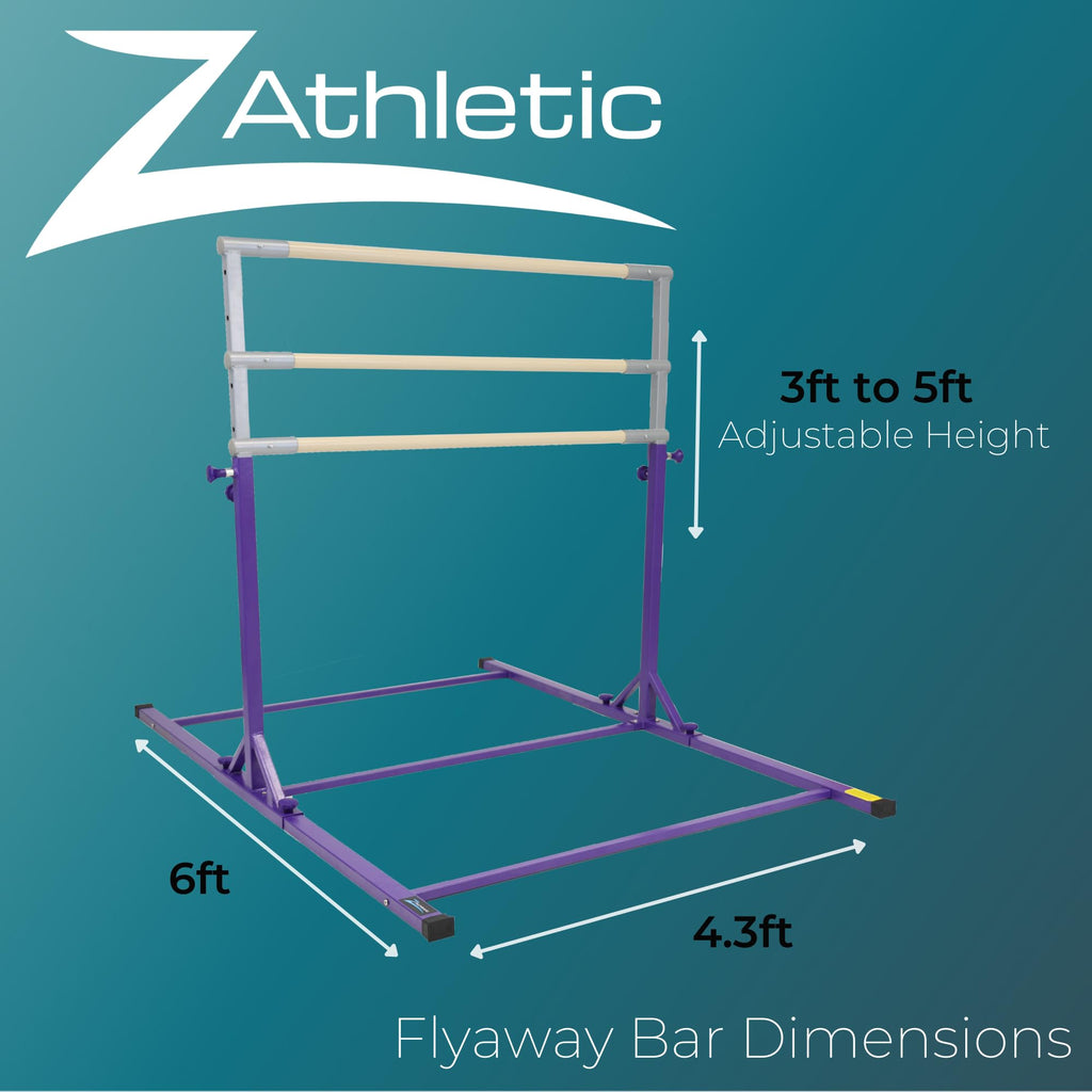 Z Athletic Flyaway Duo Adjustable Horizontal Bar and 4 Ft x 6 Ft Gymnastics Mat, Purple