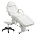 VroomAuto Hydraulic Facial Bed & Massage Chair with Stool, 3-Section Adjustable Esthetician Table for Spa, Tattoo, Beauty Salon, White