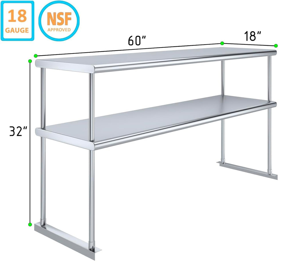 Express KitchQuip NSF Certified 18 Gauge Heavy Duty Stainless Steel Double overshelf with Brackets for Kitchens, Utility Rooms, Storage, Offices & Home