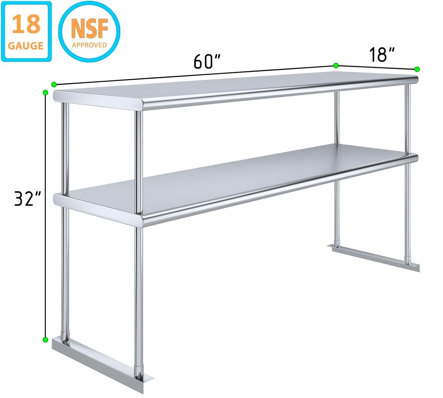 Express KitchQuip NSF Certified 18 Gauge Heavy Duty Stainless Steel Double overshelf with Brackets for Kitchens, Utility Rooms, Storage, Offices & Home