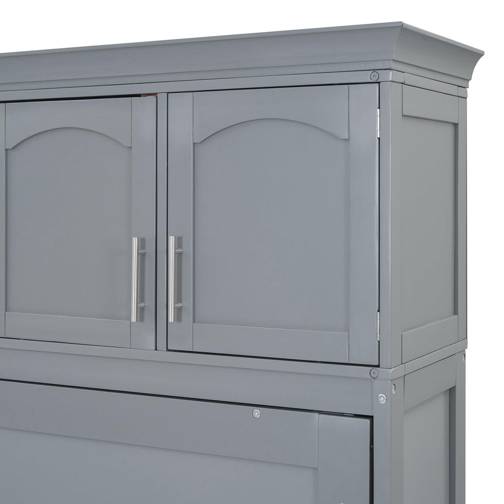 Ball & Cast Queen Size Murphy Bed Wall Cabinet Bedframe,can be Folded,Hideaway Chest with Top Storage Lockers,Wood Platform Furniture for Guest Room,Study,Office,Gray
