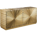 Meridian Furniture Golda Collection Modern | Contemporary Gold Leaf Sideboard/Buffet with Intricate Hand Carved Starburst Design, 66" W x 18" D x 31" H
