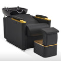 BarberPub Backwash Shampoo Station Chair with Porcelain Ceramic Hair Wash Bowl, Vacuum Breaker, Professional Black&Gold Shampoo Chair for Salon and Spa 8613 (Black)