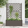 Raised Garden Bed, Mocha Plastic (PP) Large Outdoor Planter with Trellis, Self-Watering System, 39.4 x 39.4 x 55.9 in, Durable Waterproof Materials for Vegetables, Herbs