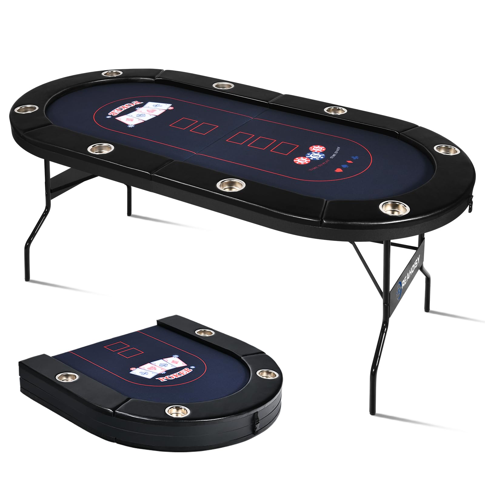 REAHOISY 72" Foldable Poker Table, 8 Player Folding Poker Tables with Casino Grade Felt, Padded Rails & Cup Holders, Portable Poker Table for Texas Holdem