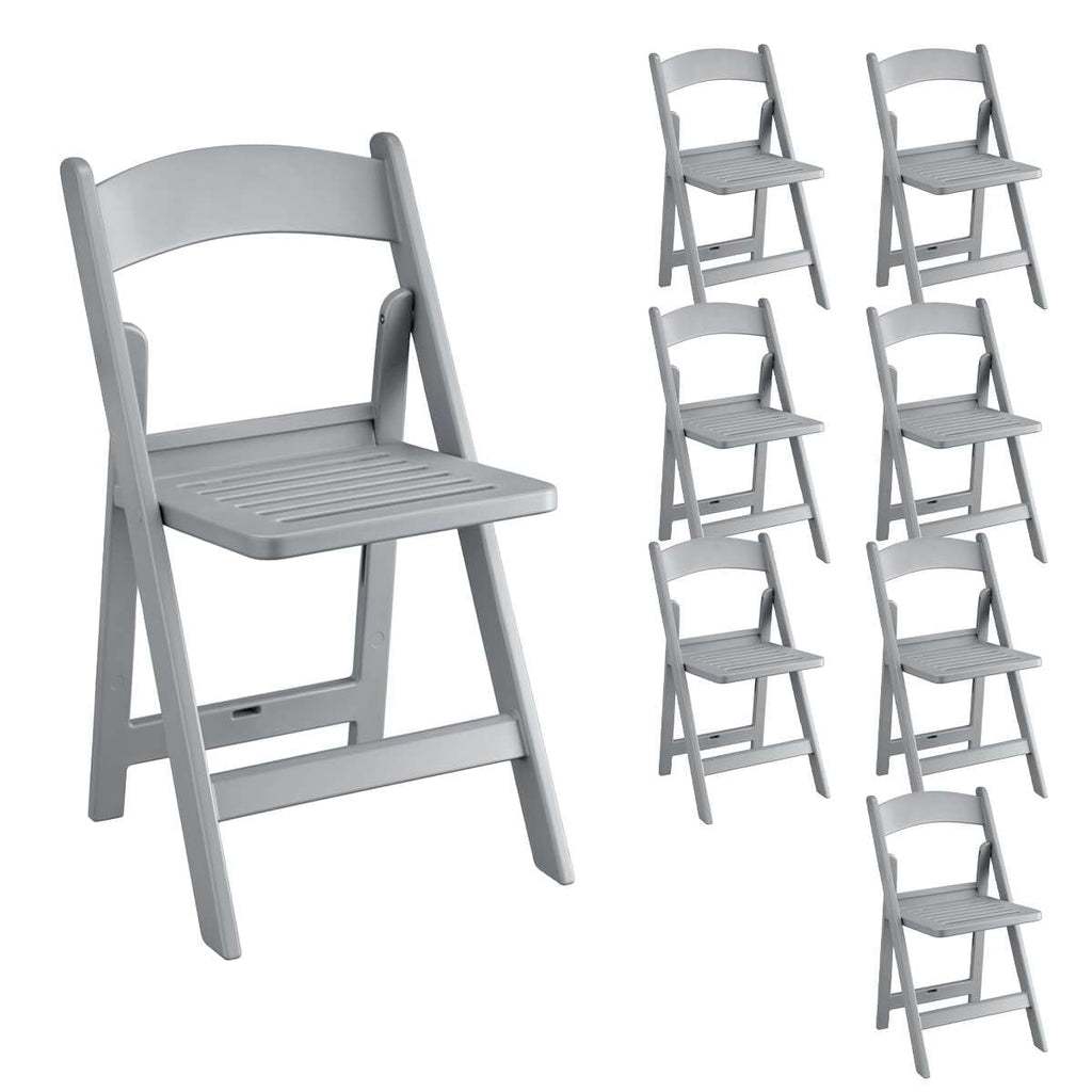 Zedfire Set of 8, Gray Resin Folding Chairs with Slatted Seat, Commercial Event Chairs, Foldable Chair for for Party, Wedding, Picnic, Indoor/Outdoor use